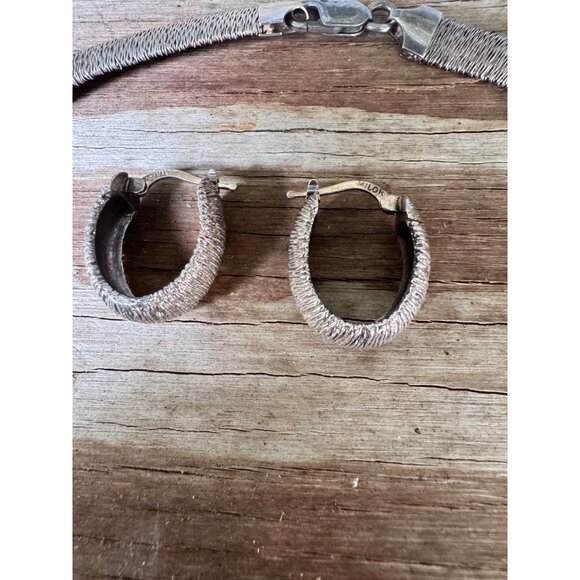 Vintage Wire Wrapped Sterling Silver Choker Necklace Hoop Earrings Set - Picture 7 of 9